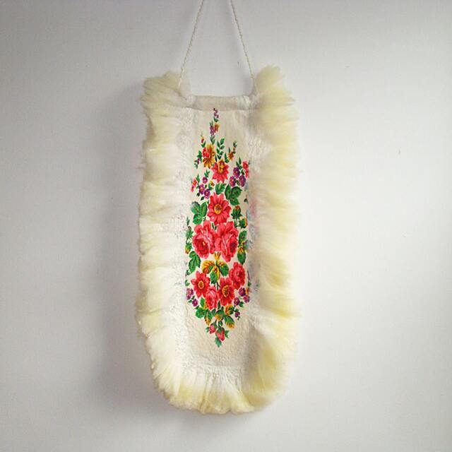 Folk Art Banner Felted Wool Wall Hanging Floral, Boho Home Decor - image 1