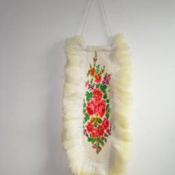 Folk Art Banner Felted Wool Wall Hanging Floral, Boho Home Decor - thumbnail 3