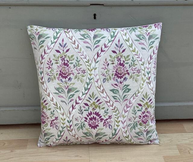 Handmade Floral Linen Cushion Cover Buttermere Hollyhock Design - image 1