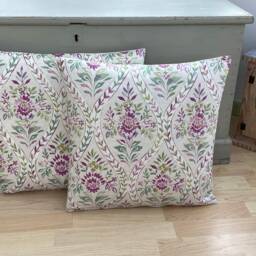 Handmade Floral Linen Cushion Cover Buttermere Hollyhock Design - thumbnail 2