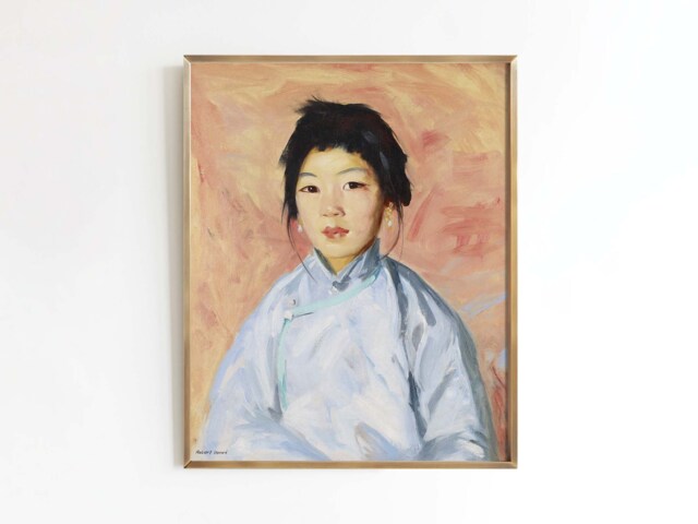 Pearl Earrings - Vintage Portrait Oil Painting Asian-American Subject Art Print Sizes 8x10 9x12 11x14 - image 1