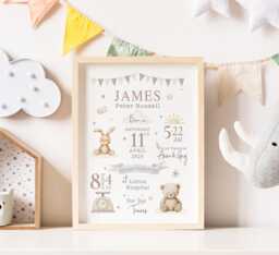 New Baby Personalised Print - Neutral Birth Details Gift Keepsake Newborn Nursery - thumbnail 1