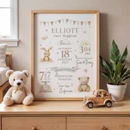 New Baby Personalised Print - Neutral Birth Details Gift Keepsake Newborn Nursery - thumbnail 2