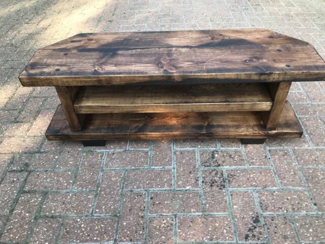 Corner Rustic Pine Tv Unit Solid Wood Stand/Cabinet Rustic Pine Wax Finish - image 1