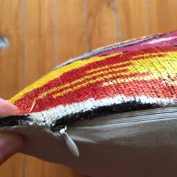 Handwoven Silk Ikat Velvet Pillow Cover Rainbow Ethnic Decor - thumbnail 3