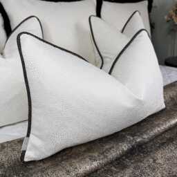 Blean Ivory Cushion Cover With Brown Piping Ashley Wilde Fabric Luxury Textured Pillow Case Euro Sham Handmade UK - thumbnail 2