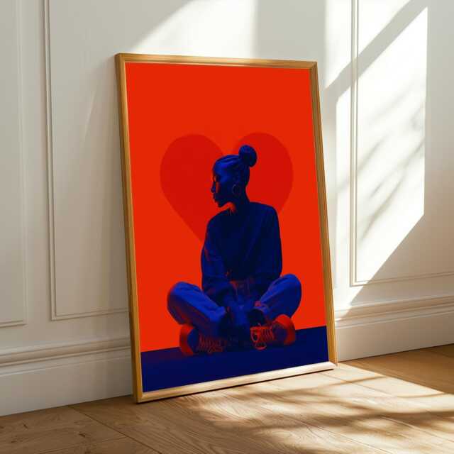 Afrocentric Art Print Red Heart Silhouette, Modern Home Decor - Poster Only - image 1