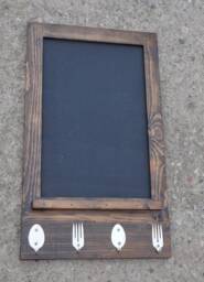 Chalkboard With Mini Silverware Key Hooks, Vintage Reclaimed Flatware - thumbnail 1
