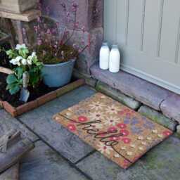 Hello Scribbly Floral Coir Doormat - Non-Slip Welcome Mat 60x40cm - thumbnail 2