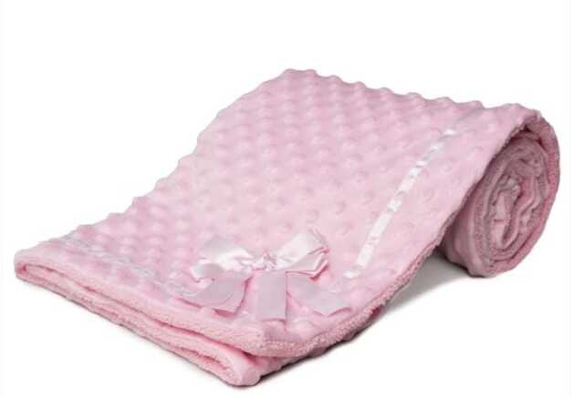 Personalised Baby Blanket, Embroidered, Dimple & Sherpa With Bow Personalized Baby Gift, Pink