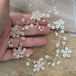 Beaded Wreath Sun Catcher, Pearl Heart Charm, Wedding Favor - thumbnail 3