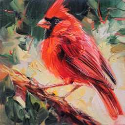 Cardinal Bird Miniature Oil Painting Original, Love Gift Easter Red Artwork, Home Decor Small 4x4 - thumbnail 2