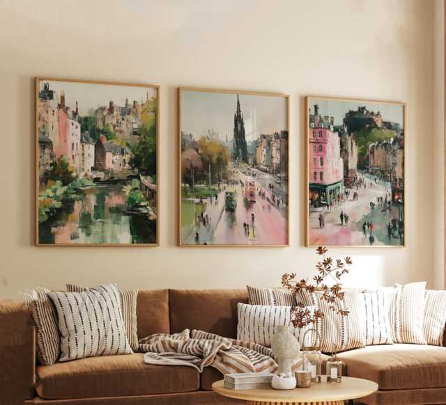 Set Of 3 Edinburgh Posters, Scottish City Wall Art, Travel Print Set, Modern Architecture Artwork, Urban Home Decor, UK Landscape Style - image 1