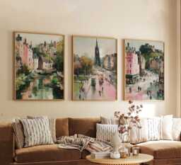 Set Of 3 Edinburgh Posters, Scottish City Wall Art, Travel Print Set, Modern Architecture Artwork, Urban Home Decor, UK Landscape Style - thumbnail 1
