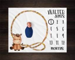 Horse Milestone Blanket Month Baby Growth Tracker Soft Shower Gift Newborn Boy Watch Me Grow Lasso Country