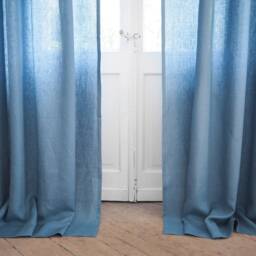 Blue Tie Top Curtain Panel With Ribbons. Medium Linen - 160 G/M2 - 1 Pcs - thumbnail 3