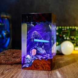 Great Grey Wolf Resin Lamp - Dark Sou/S Fantasy Inspired Led Diorama - Handmade Gamer Desk Light Collectible Night For Rpg Fans - thumbnail 3