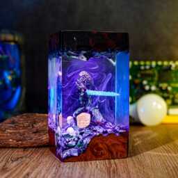 Great Grey Wolf Resin Lamp - Dark Sou/S Fantasy Inspired Led Diorama - Handmade Gamer Desk Light Collectible Night For Rpg Fans - thumbnail 1