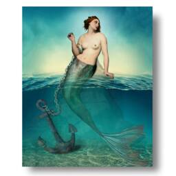 Anchored Mermaid Nautical Ocean Blue Print Art Surreal Home Decor Beach House Fish Anchor - thumbnail 2