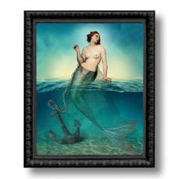 Anchored Mermaid Nautical Ocean Blue Print Art Surreal Home Decor Beach House Fish Anchor - thumbnail 1