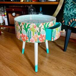 Boho Cactus Side Table, Southwestern Decor For Home, Turquoise Tray Top End Tables Bedroom, Plant 5Th Anniversary Gift Nightstand - thumbnail 2