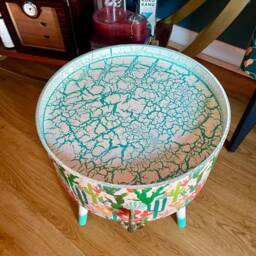 Boho Cactus Side Table, Southwestern Decor For Home, Turquoise Tray Top End Tables Bedroom, Plant 5Th Anniversary Gift Nightstand - thumbnail 3