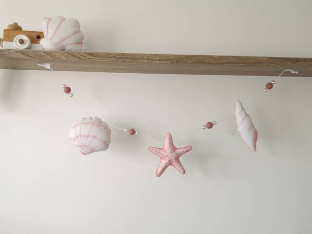 Seashell Wall Hangings, Under The Sea Decor, Ocean Nursery Accessories, Felt Baby Shower Gift, Newborn Garland - image 1