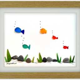 Rainbow Fish - Sea Glass & Pebble Picture Framed Handmade Wall Decor Art - thumbnail 2