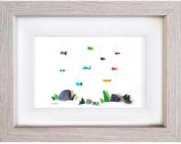 Rainbow Fish - Sea Glass & Pebble Picture Framed Handmade Wall Decor Art - thumbnail 1