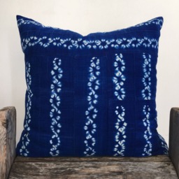 Rare Blue Indigo Mud Cloth Pillow African Border Print Cushion Cover - thumbnail 2