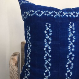 Rare Blue Indigo Mud Cloth Pillow African Border Print Cushion Cover - thumbnail 3