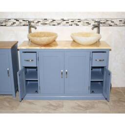 Grey Painted Bathroom Vanity Cabinet Double Twin Sink Bowl Basin & Golden Onyx Unit 402Ggo25Gox2 - thumbnail 3
