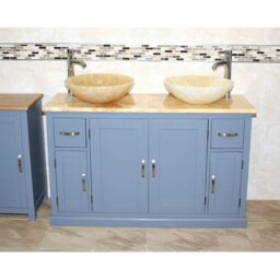 Grey Painted Bathroom Vanity Cabinet Double Twin Sink Bowl Basin & Golden Onyx Unit 402Ggo25Gox2