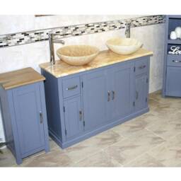 Grey Painted Bathroom Vanity Cabinet Double Twin Sink Bowl Basin & Golden Onyx Unit 402Ggo25Gox2 - thumbnail 2