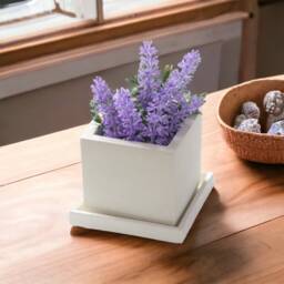 Atelier Ideco - Modern White Cube Concrete Planter Box With Draining Holes & Saucer, Nice For Cactus - thumbnail 3