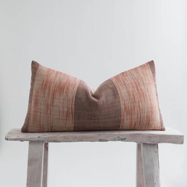 Earthy Brown Striped Lumbar Pillow, Woven Cotton, Bamboo Reverse - image 1