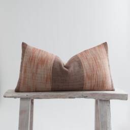 Earthy Brown Striped Lumbar Pillow, Woven Cotton, Bamboo Reverse - thumbnail 1