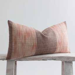 Earthy Brown Striped Lumbar Pillow, Woven Cotton, Bamboo Reverse - thumbnail 3