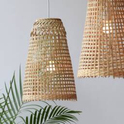 Cone Shaped Bamboo Wood Pendant Light - Woven Asian Lampshade - thumbnail 3