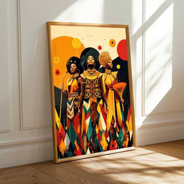 Afrocentric Women Art Print Modern Boho Geometric Decor - Poster Only - image 1