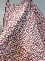 Quilted Pure Cotton Reversible Bed Throw King Size Summer Indian Quilt - Handmade Handprint Country Pink White Small Motif - thumbnail 1