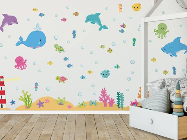 Colourful Underwater Wall Sticker Pack, Decals, Stickers For Walls, Themed Room, Ocean - image 1