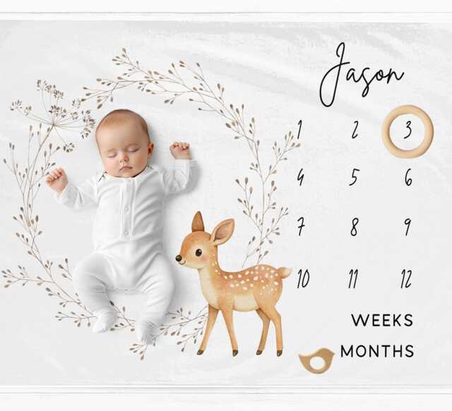 Woodland Month Blanket Personalised Milestone Blanket For Boy - image 1