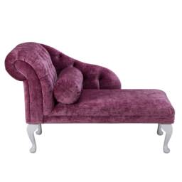 Buttoned Chesterfield Chaise Longue Berry Purple Pastiche Fabric, Queen Anne Legs - thumbnail 2