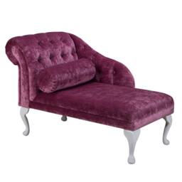 Buttoned Chesterfield Chaise Longue Berry Purple Pastiche Fabric, Queen Anne Legs