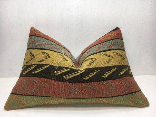 Vintage Kilim Pillow Cover, Turkish Handwoven Lumbar - 16x24 - image 1