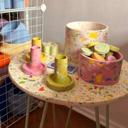 Multicolor Terrazzo Candlestick/Candleholder Handmade - thumbnail 4