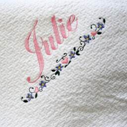 White Cotton Throw Blanket - Embroidered With The Heart Bar Embroidery Design As Shown & Personalized - thumbnail 3