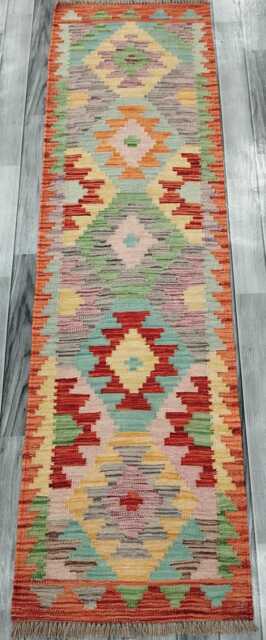 Classic Runner Rug, Handmade Artisan Afghan Turkish Scandinavian Navajo Bohemian Wool Flatweave Multicolour Kilim Rug 200x57 cm - image 1