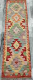 Classic Runner Rug, Handmade Artisan Afghan Turkish Scandinavian Navajo Bohemian Wool Flatweave Multicolour Kilim Rug 200x57 cm - thumbnail 1